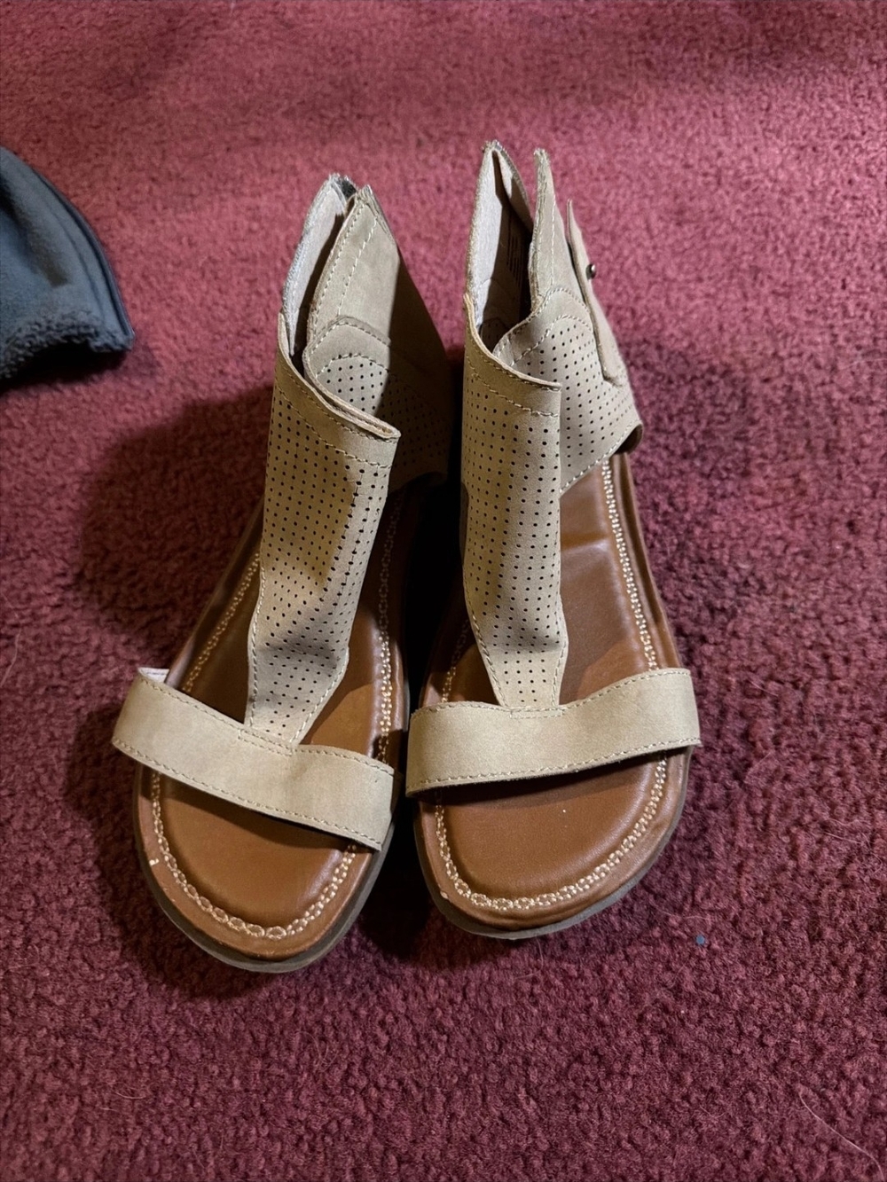 Banana Blues Women’s Beige Perforated T-Strap Sandals